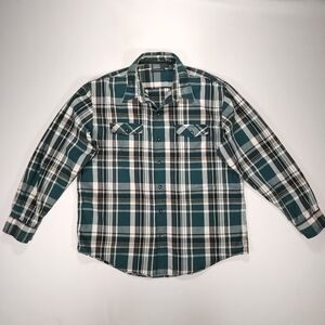 GH Bass Flannel Mens XL Green Plaid Button Up Casual Travel Outdoor Workwear.